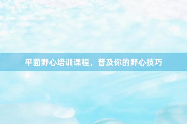 平面野心培训课程，普及你的野心技巧